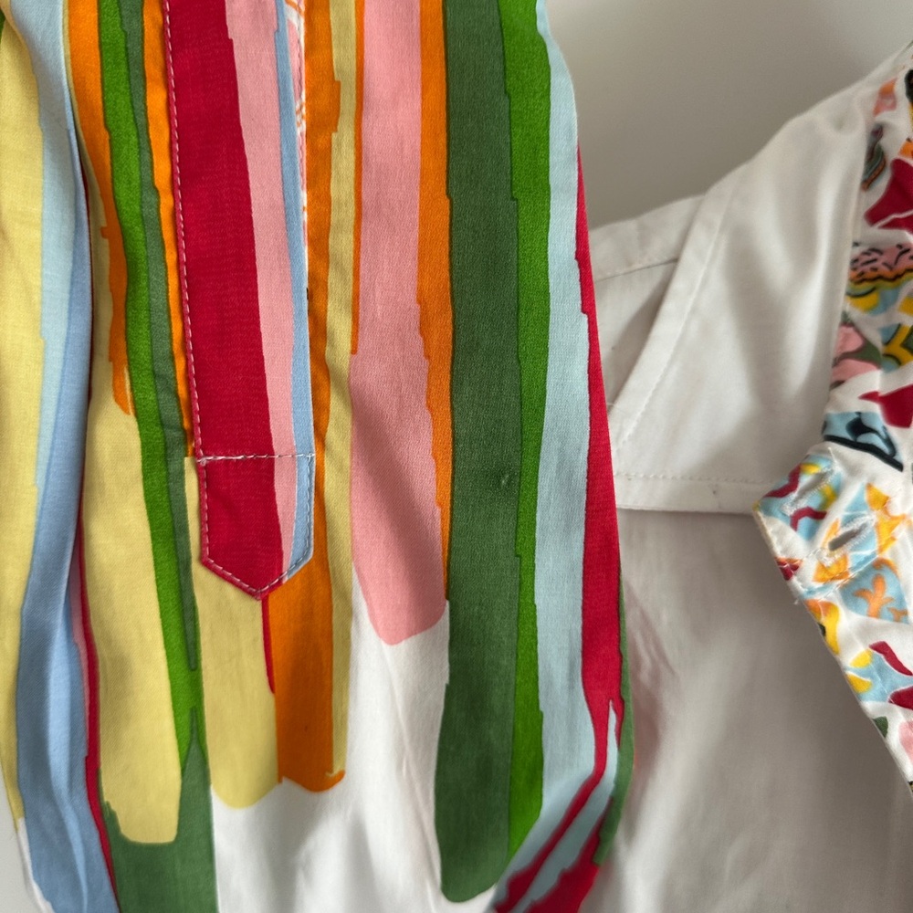 Chic White Multicolor Button Down Shirt - image 3